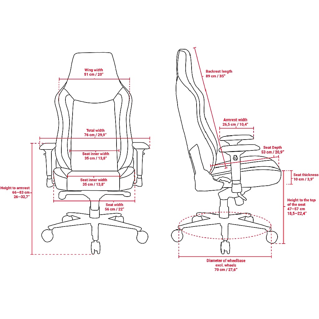 Technical measurements diagram of chair