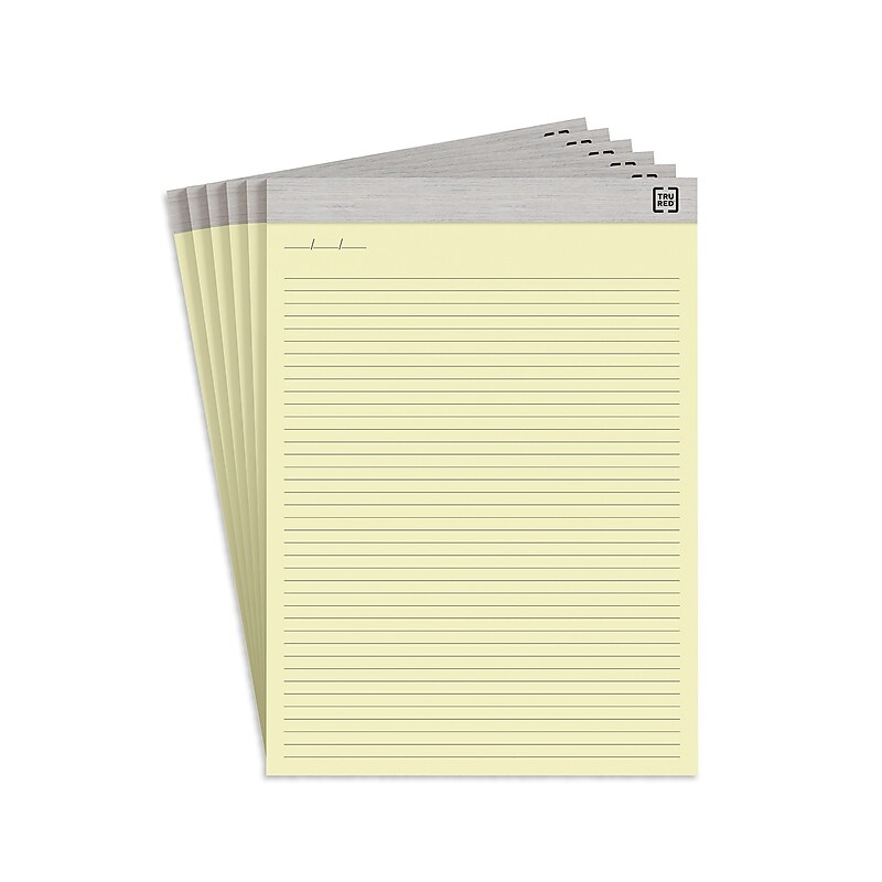 TRU RED Notepads, 8.5" x 11.75", Narrow Ruled, Canary, 50 Sheets/Pad, 6 Pads/Pack (TR57377) image 1