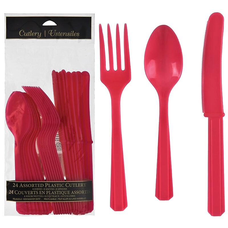 Party City Plastic Assorted Cutlery, Lightweight, Red, 24 Pieces/Pack (AM4523-40) image 1
