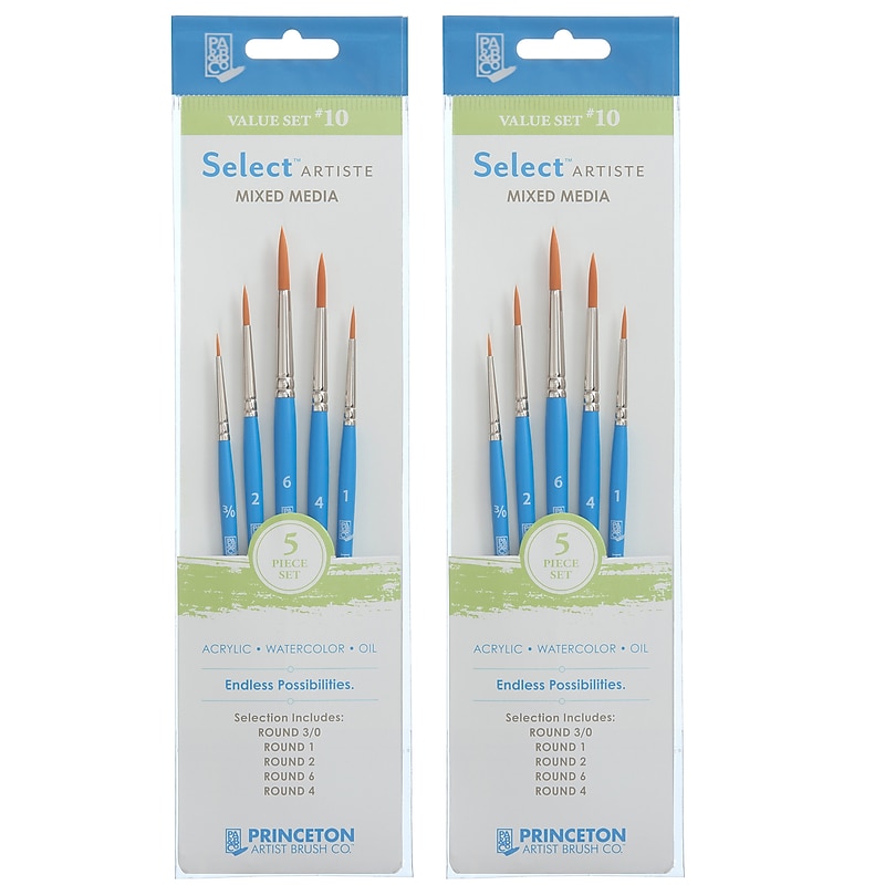Princeton Select Artiste Mixed Media Synthetic Variety Brush Set No. 10, 5/Set, 2 Sets/Bundle (PBXP3750SET110-2) image 1