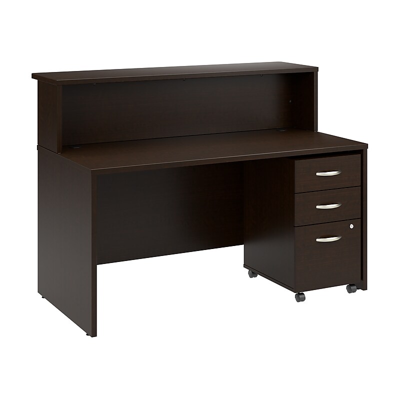 Bush Business Furniture Arrive 60"W Reception Desk with Shelf and Mobile File Cabinet, Mocha Cherry (ARV002MR) image 1
