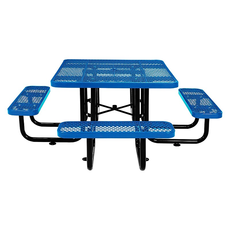 Global Industrial 46" Square Outdoor Steel Picnic Table, Expanded Metal, Blue (277151BL) image 1