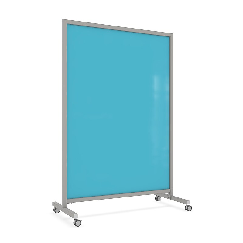 Ghent EZ Magnetic Glass Mobile Dry-Erase Whiteboard, Aluminum Frame, 75"H x 50"W, Blue (EZ1MA7550BE) image 1