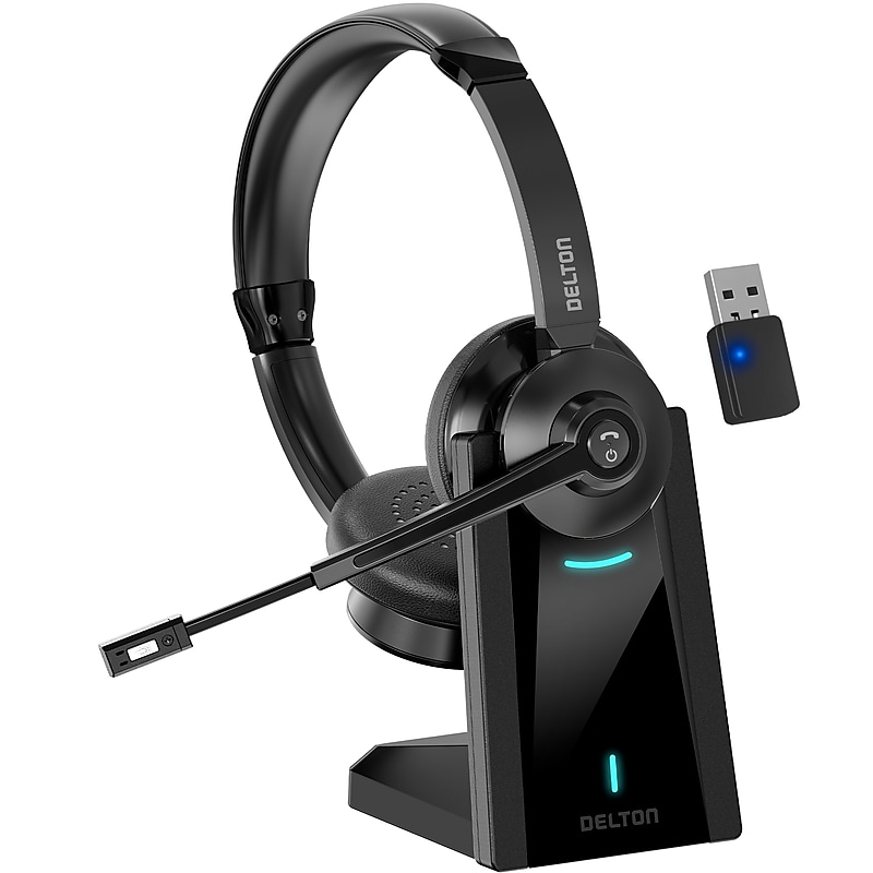 Delton 35X Wireless Noise Canceling Bluetooth Stereo Headset, Auto Pair USB Dongle & Fast Charging Dock, Black (DBHTEAD35XBTDL) image 1