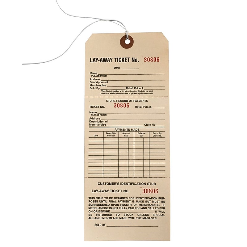 Nahanco 3 1/2" x 6 1/4" Deluxe Layaway Tag, Manila, 500/Pack (85L) image 1