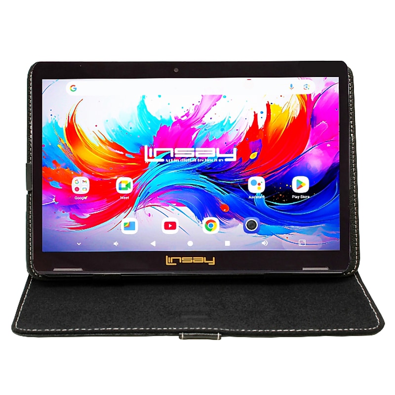 LINSAY F10 Series 10.1" Tablet, Wi-Fi, Octa Core, 256GB eMMC, Android 15, Black Leather Case (F10IPGBLACKPLUS) image 1
