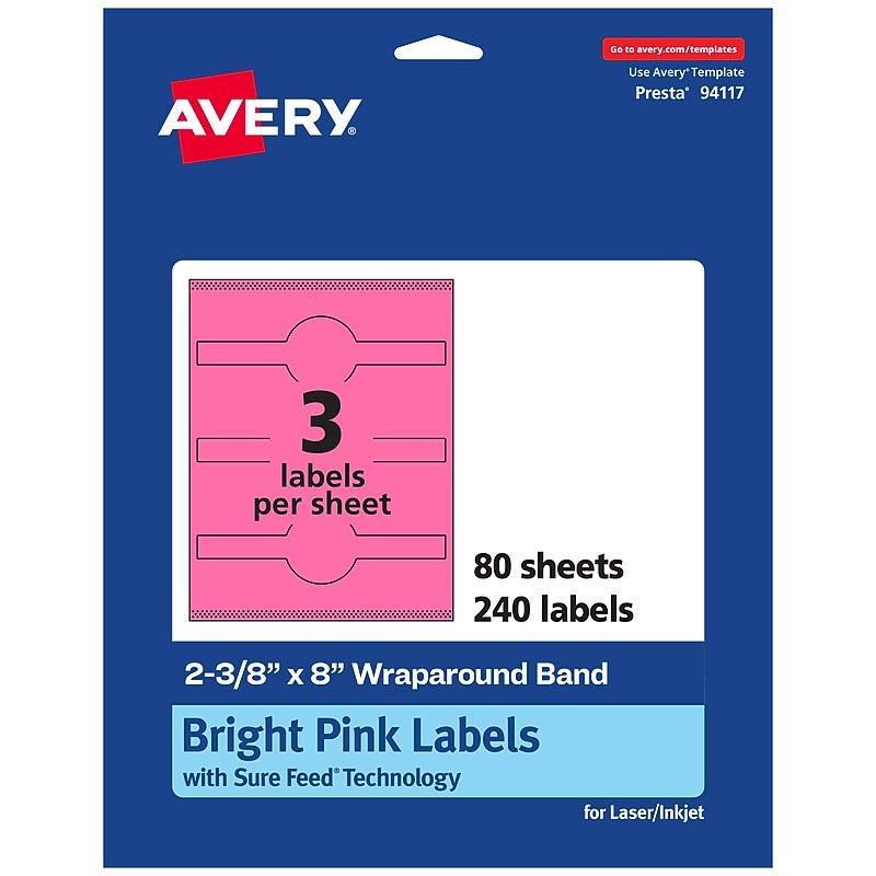 Avery Cigar Laser/Inkjet Multipurpose Labels, 2-3/8" x 8", Bright Pink (240/Box) image 1