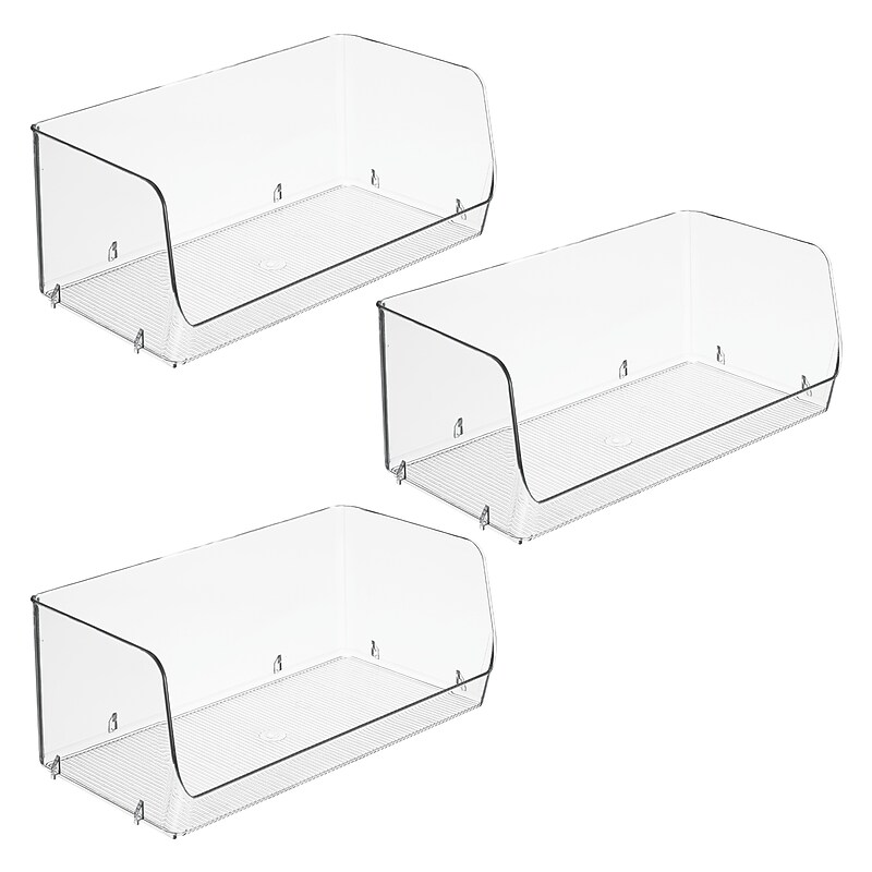 iDESIGN Medium Stackable Plastic Storage Bin, Clear, 3/Pack (29036M3) image 1