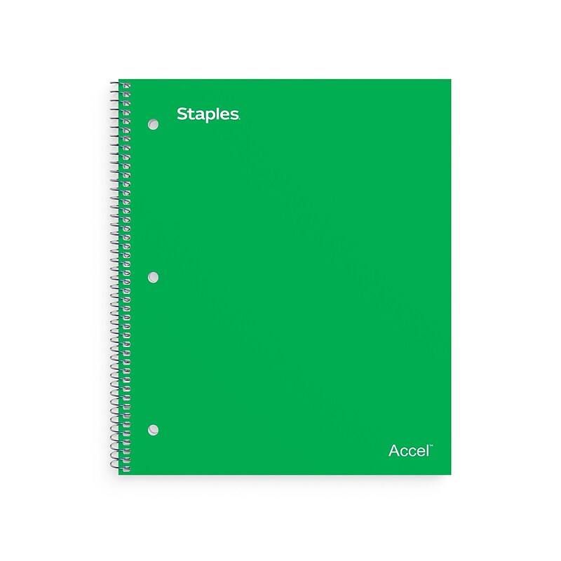 Staples Premium Poly 1-Subject Notebook, 8" x 10.5", Wide Ruled, 100 Sheets, Green (TR51452) image 1
