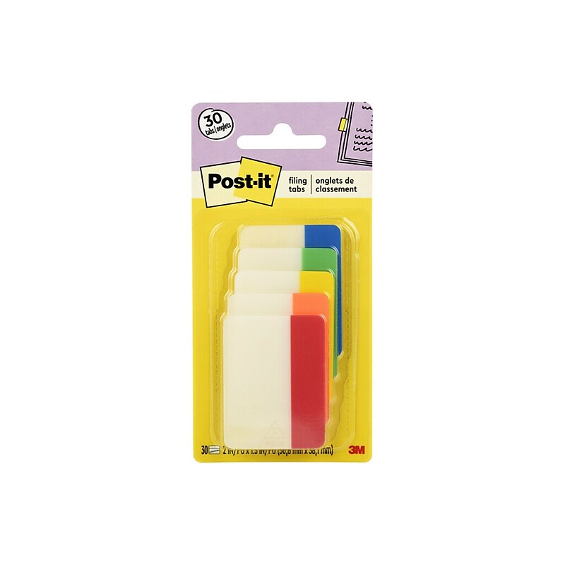 Post-it Tabs, 2" Wide, Solid, Assorted Colors, 30 Tabs/Pack (686-ROYGB) image 1