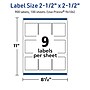 Avery TrueBlock Laser/Inkjet Square Multipurpose Labels, 2.5" x 2.5", White, 900/Box (94104)~#|#~958828A2-4734-4DE8-B209D976692C8D73_sc7