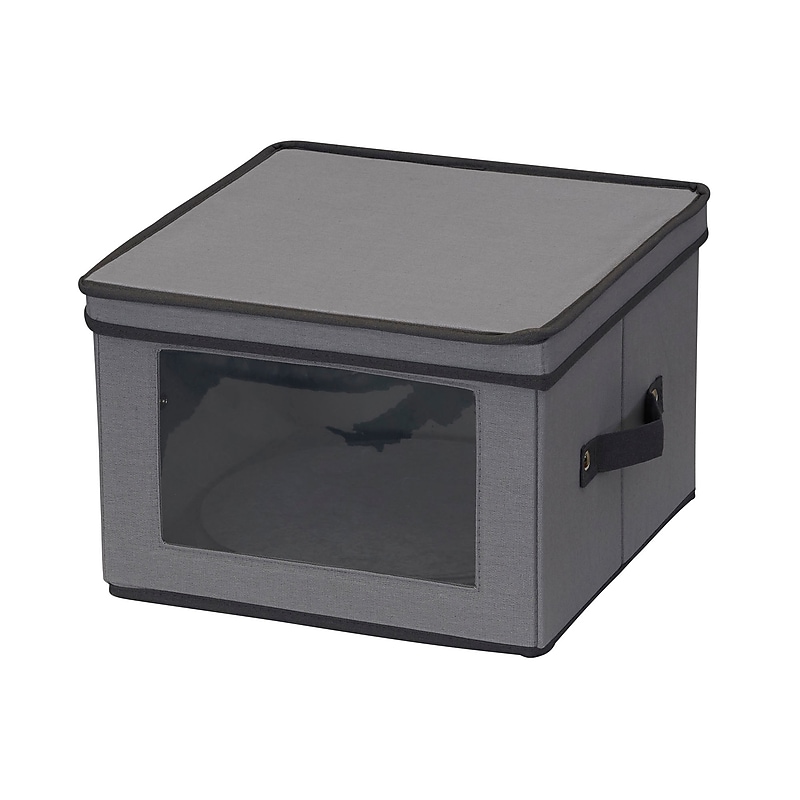 Household Essentials Large Stackable Folding Fabric Dinner Plate Storage Box, 8.5" x 12"x 12", 21.2 Qt., Gray (52536-1) image 1