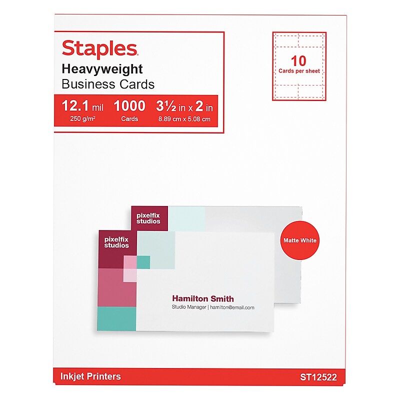 Staples® Business Cards, 3.5" x 2", Matte White, 1000/Pack (ST12520) image 1