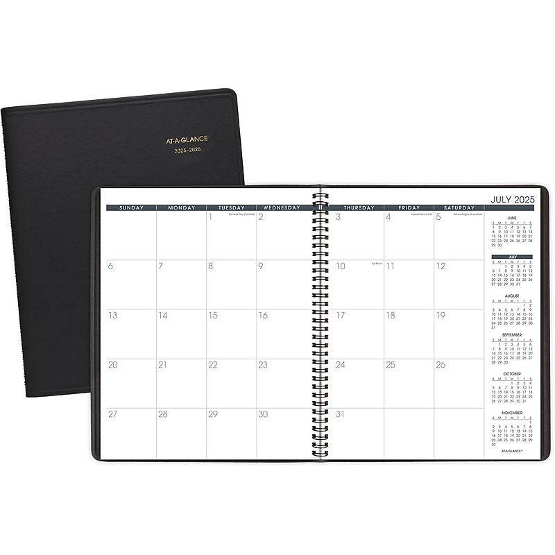 2025-2026 AT-A-GLANCE 9" x 11" Academic Year Monthly Planner, Faux Leather Cover, Black (70-074-05-26) image 1