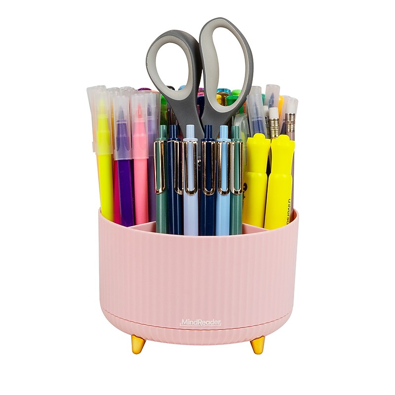 Mind Reader 5-Compartment Rotating Plastic Pen Holder, Pink (SPINPEN-PNK) image 1
