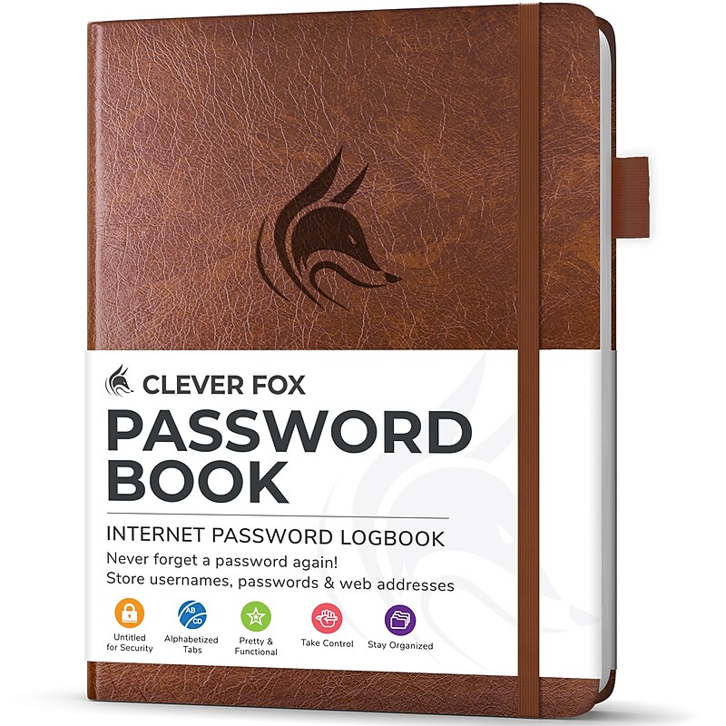 Clever Fox Password Book, 4.37" x 5.67", Brown (B084RHQV14) image 1