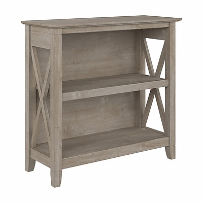 Bush Furniture Key West 30"H 2-Shelf Bookcase with Adjustable Shelf, Washed Gray (KWB124WG-03)