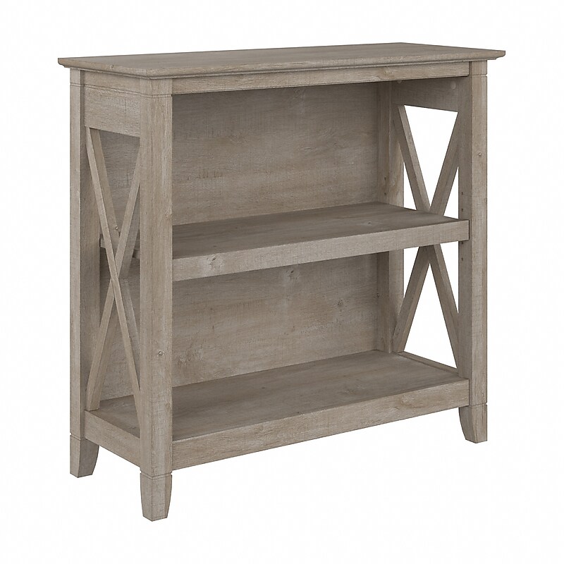 Bush Furniture Key West 30"H 2-Shelf Bookcase with Adjustable Shelf, Washed Gray (KWB124WG-03) image 1