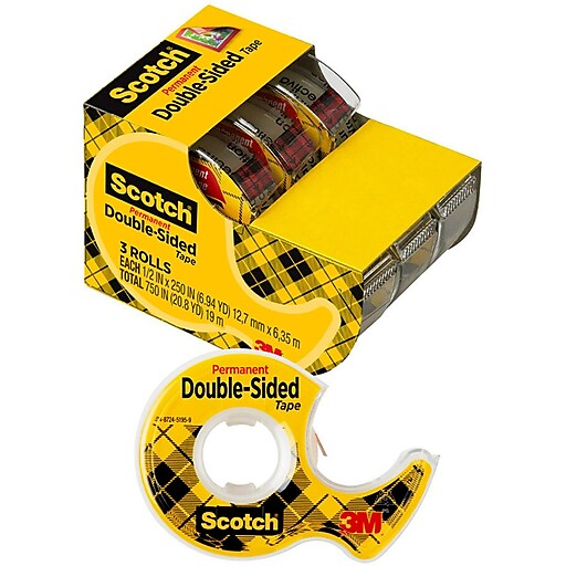 Scotch Permanent Double Sided Tape with Dispenser, 1/2 x 250, 3