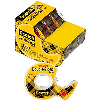 Scotch Permanent Double Sided Tape with Dispenser, 1/2" x 250", 3/Pack (3136)