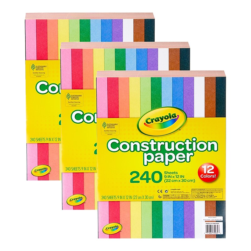 Crayola 9" x 12" Construction Paper, Assorted Colors, 240 Sheets/Pack, 3 Packs/Bundle (BIN993200-3) image 1