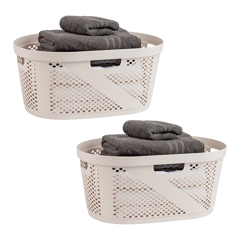 Mind Reader 10.57-Gallon Laundry Basket with Handles, Plastic, Ivory, 2/Set (2HHAMP40-IVO) image 1