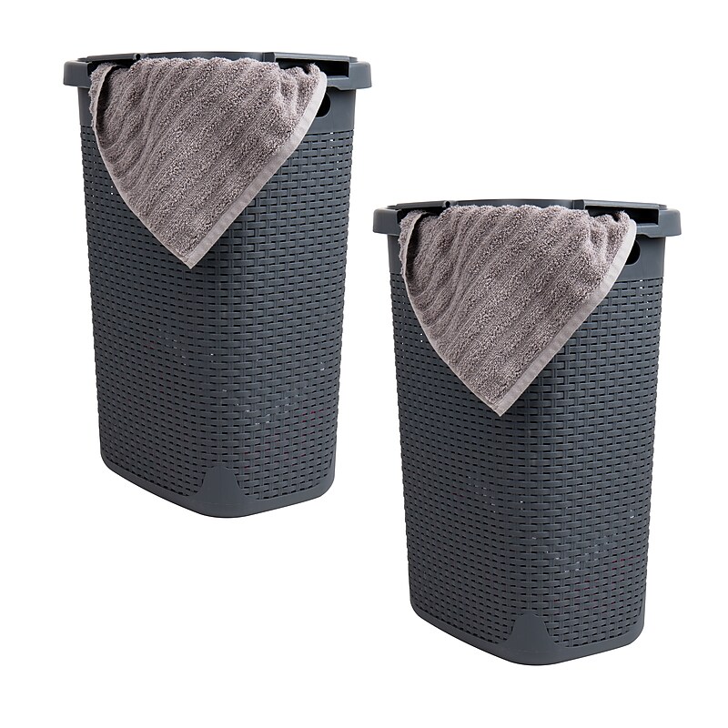 Mind Reader 15.85-Gallon Laundry Hamper with Lid, Plastic, Gray, 2/Set (60HAMP2PK-GRY) image 1