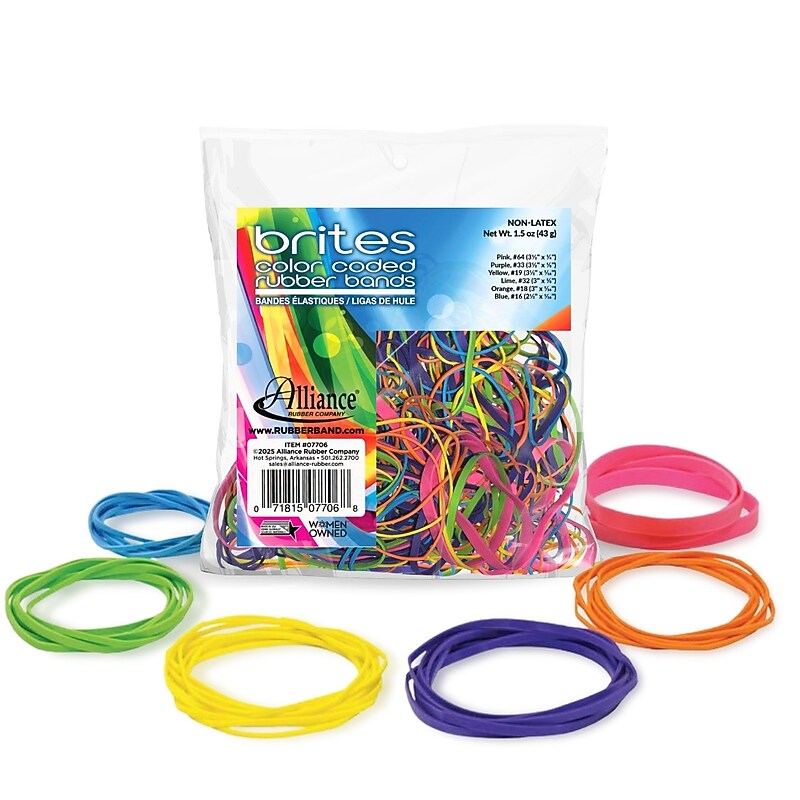 Alliance Brites Pic-Pac Multi-Purpose Assorted Rubber Bands, Non-Latex, Assorted Colors, 250/Box (07706) image 1