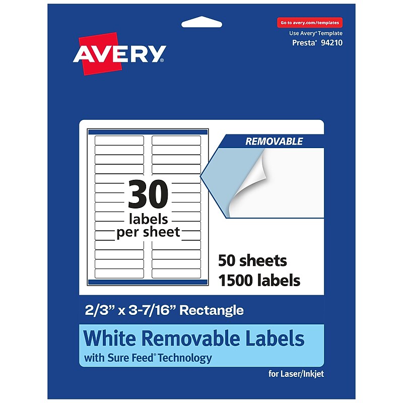 Avery Laser/Inkjet Rectangle Multipurpose Labels, 2/3" x 3-7/16", White, 1500 Labels/Box (94210) image 1