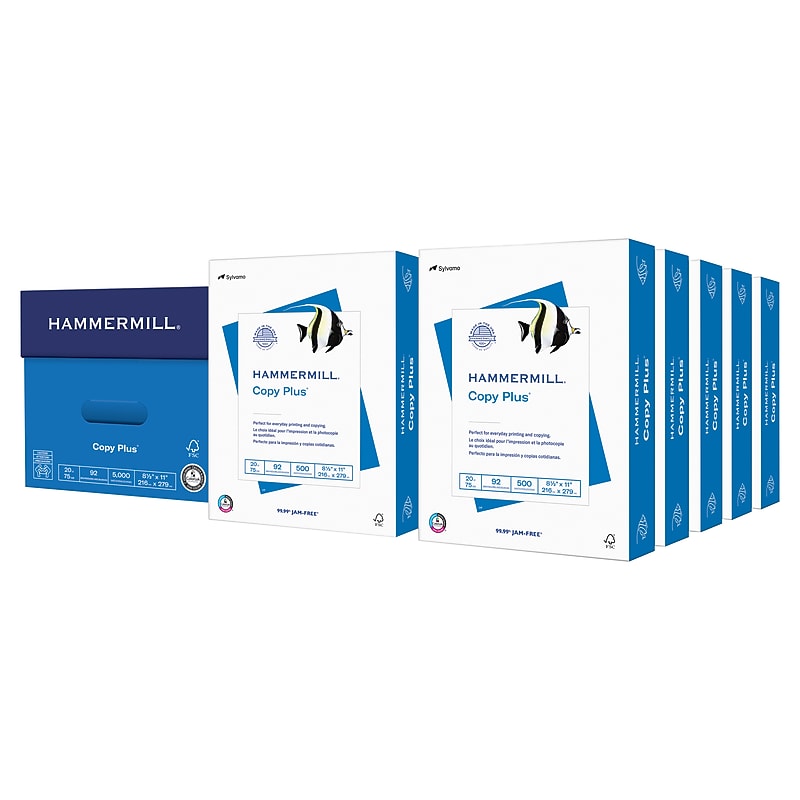 Hammermill Copy Plus 8.5" x 11" Copy Paper, 20 lbs., 92 Brightness, 5000 Sheets/Carton (105007) image 1