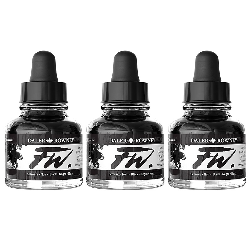 Daler-Rowney FW Acrylic Ink, Black, 29.5ml, 3/Bundle (DRW160029028-3) image 1