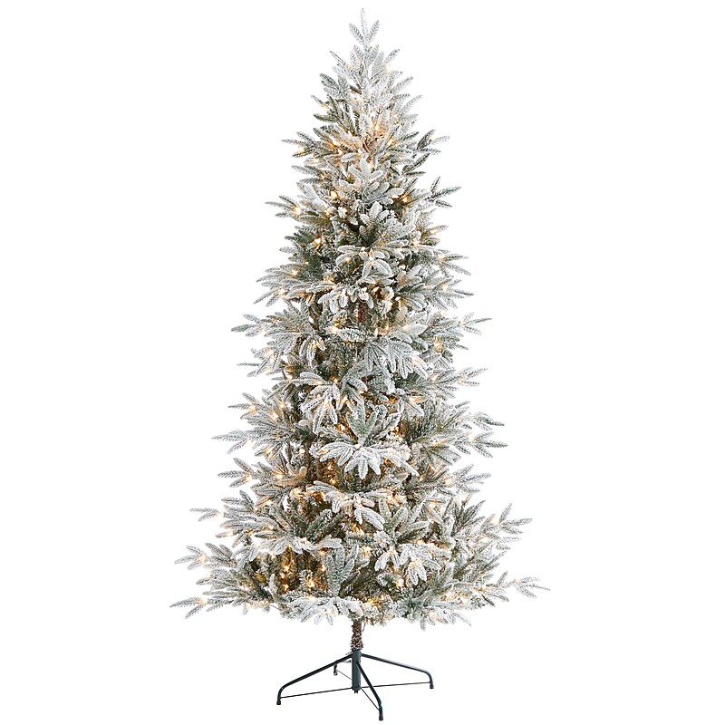 Nearly Natural 7.5-ft Flocked Manchester Spruce Artificial Christmas Tree with 450 Lights and 949 Bendable Branches (T1855) image 1