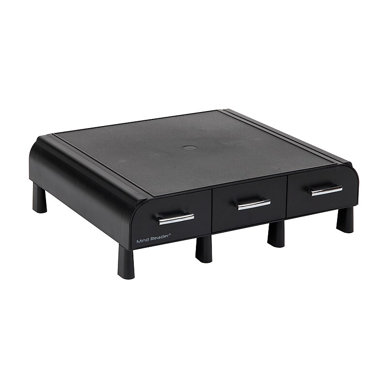 Mind Reader Monitor Stand and Desktop Organizer with 3 Storage Drawers, Black (MONSTA3D-BLK) image 1