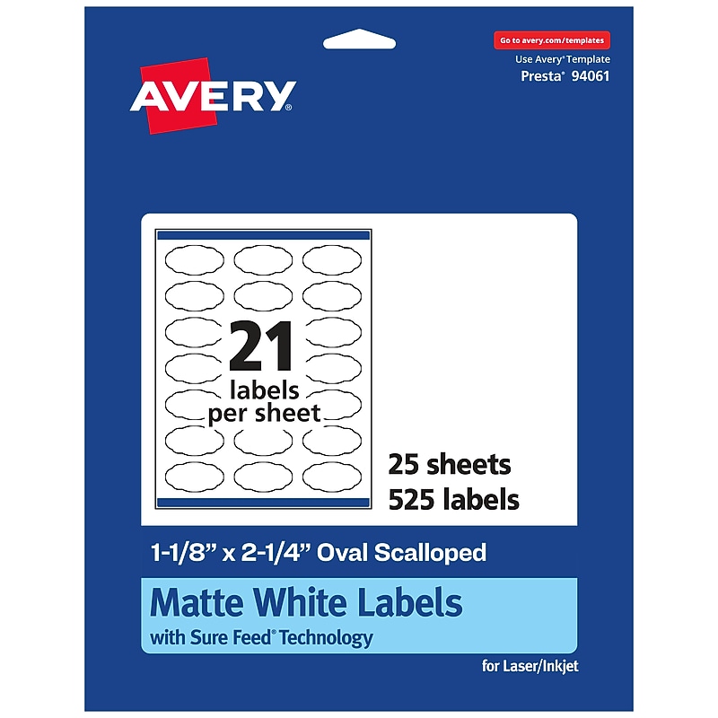 Avery Laser/Inkjet Multipurpose Labels, White, 21 Labels/Sheet, 25 Sheets/Pack (94061-WMP25) image 1