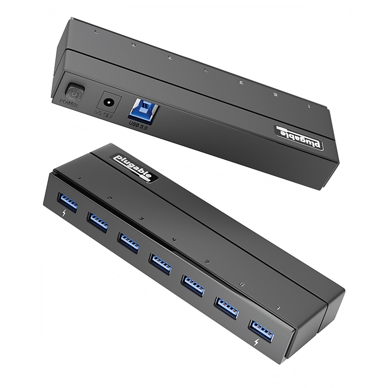 Plugable 7-Port USB 3.0 Hub, Black (USB3-HUB7C) image 1