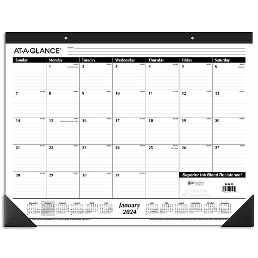 2024 ATAGLANCE 21.75" x 17" Monthly Desk Pad Calendar, White/Black