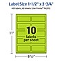 Avery Laser/Inkjet Multipurpose Rectangle Labels, 1.5" x 3.75", Bright Green, 400/Pack (94205)~#|#~9600F622-1D82-489E-9A88FE3ADAD26FA8_sc7