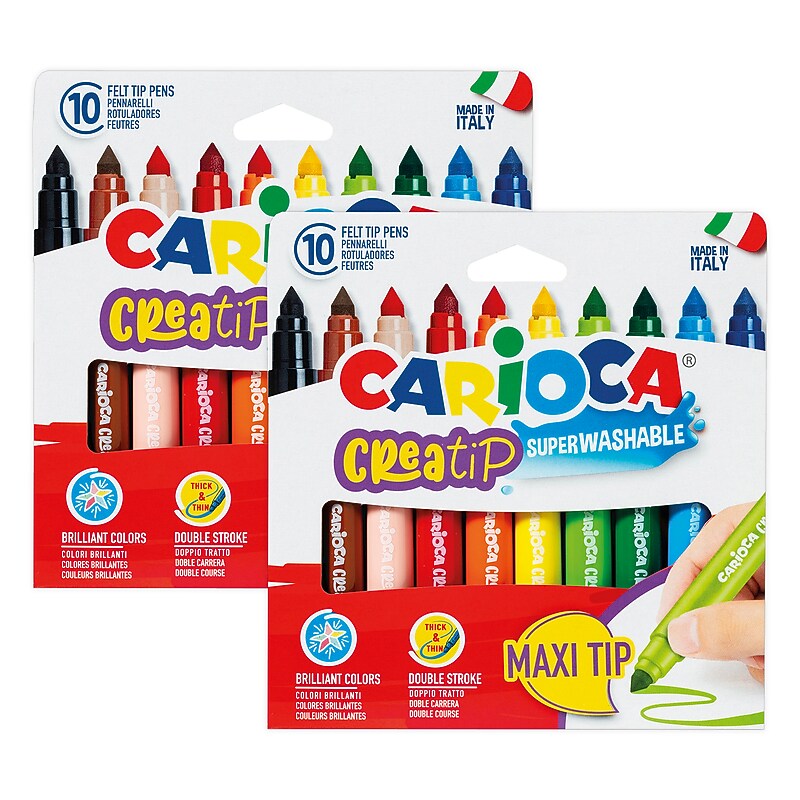 CARIOCA Creatip Washable Kids Markers, Maxi Tip, Assorted Colors, 10/Pack, 2/Bundle (CRA44000-2) image 1