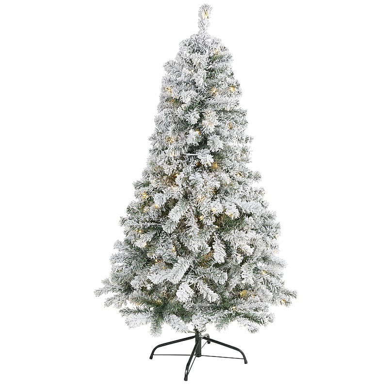 Nearly Natural 5-ft Flocked Rock Springs Spruce Artificial Christmas Tree with 150 Clear LED Lights (T1751) image 1