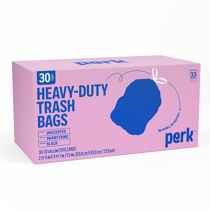 Perk™ 33 Gallon Kitchen Trash Bag, Low Density, 1.1 mil, Black, 30 Bags/Box (PK56747) image 1