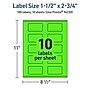 Avery Laser/Inkjet Multipurpose Rectangle Labels, 1.5" x 2.75", Neon Green, 100/Pack (94230)~#|#~96231DD6-BAE2-4847-B8BC8436CD5B000D_sc7