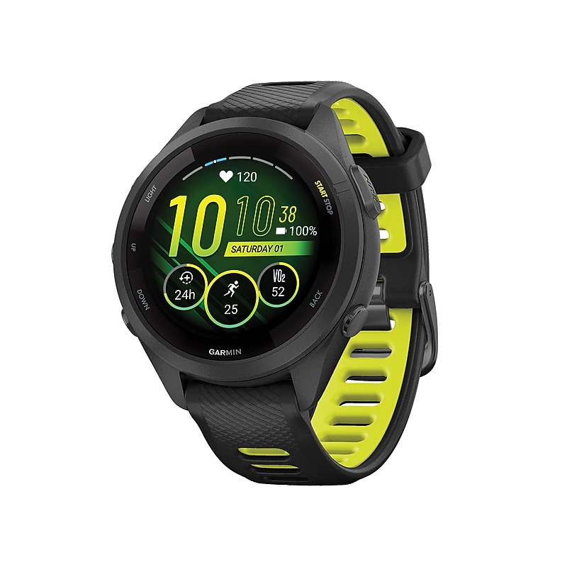 Garmin Forerunner 265S Smartwatch, GPS, 42mm, Black/Amp Yellow Silicone Band (010-02810-03) image 1