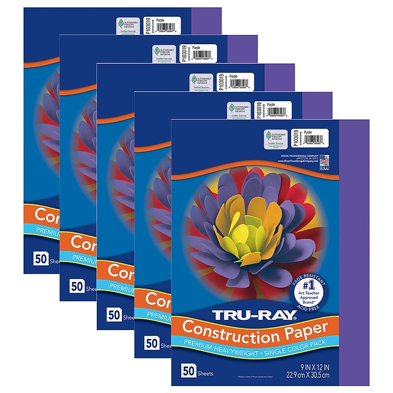 Tru-Ray 9" x 12" Construction Paper, Purple, 50 Sheets/Pack, 5 Packs/Bundle (PAC103019-5) image 1