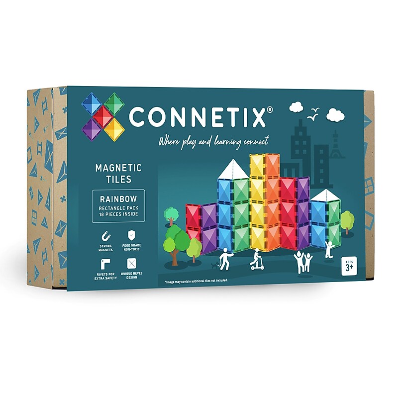 Connetix Magnetic Tiles Rainbow Rectangle Pack, 18 Pieces (CNTR00018RE) image 1