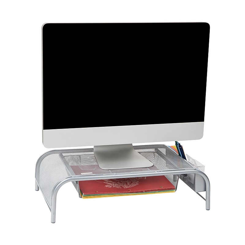 Mind Reader Monitor Stand with Paper Tray, Up to 33 lbs., Metal Mesh, Silver (MESHMONSTA-SIL) image 1
