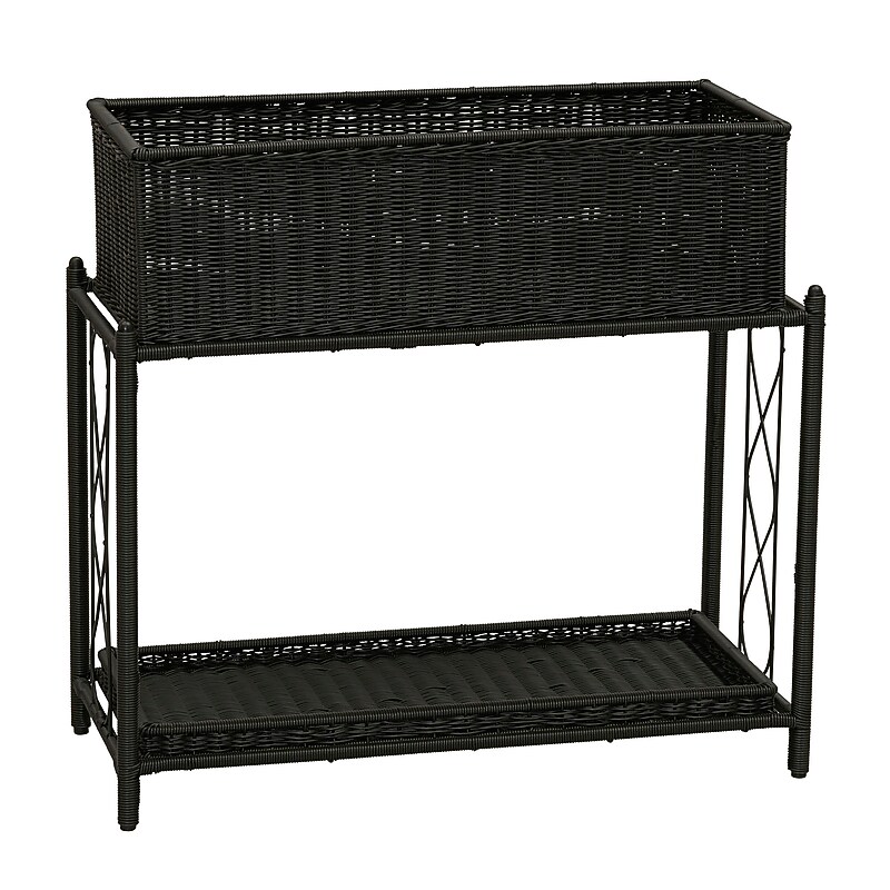Household Essentials Raised Two Tier Plant Stand, Black Resin (ML-5019) image 1