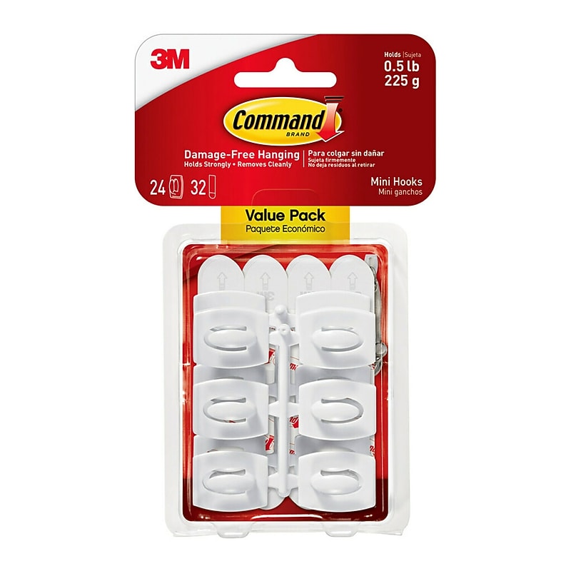 Command Mini Hooks, 0.5 lb., White, 24/Pack (17006-24ES) image 1