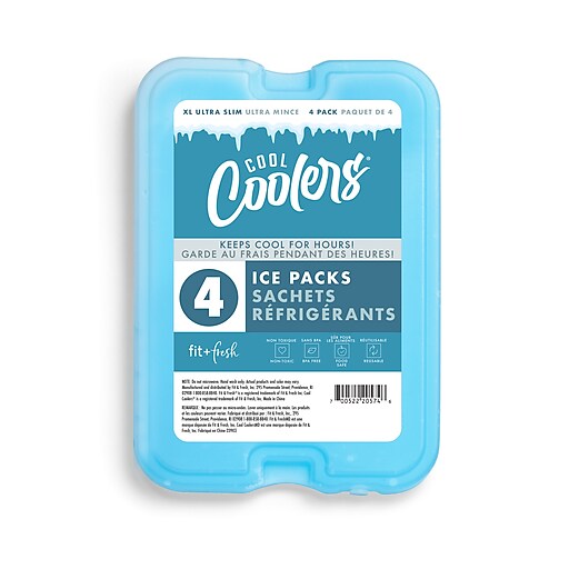 Fit & Fresh Cool Coolers XL Slim Ice Pack, Clear Blue, 4/Pack (239ICE)