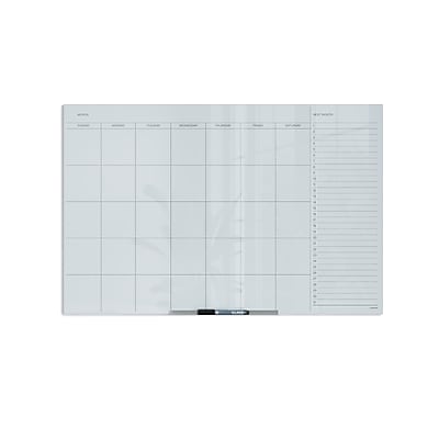 U Brands Glas Whiteboard 89x23 Cm - Trocken Abwischbar Mit Monatskalender, Rahmenlos