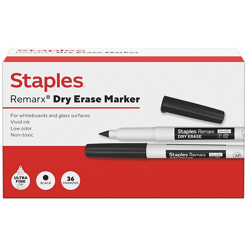 Staples Remarx Dry Erase Marker, Ultra Fine Tip, Black, 36/Pack (ST62956) image 1